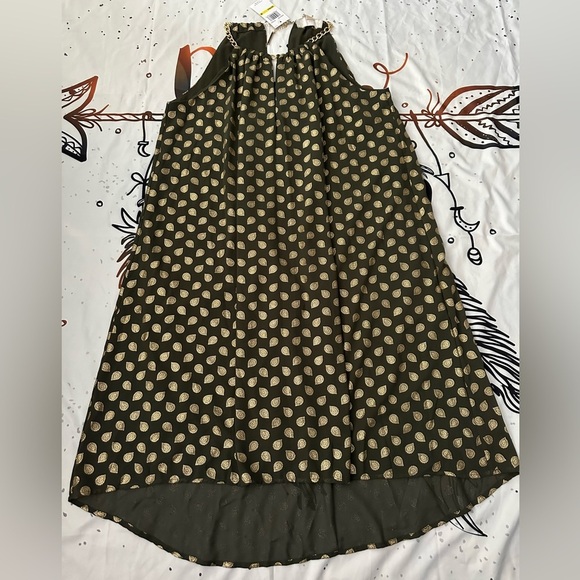 Michael Kors |  Bergalia Metallic Foil Trapeze Dress | Medium | Green - Picture 2 of 9